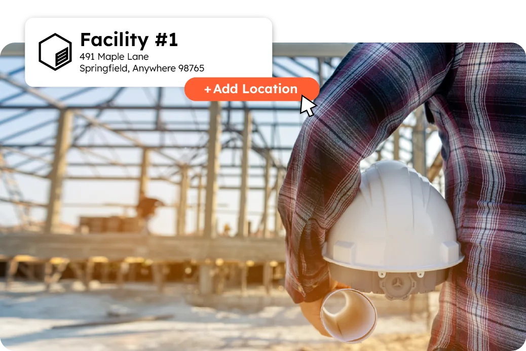 A builder at a new storage facility site, with an add location button