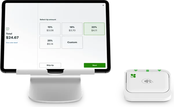 Clover Go card reader paired with a tablet