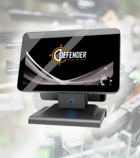 Defender customer-facing screen on its stand