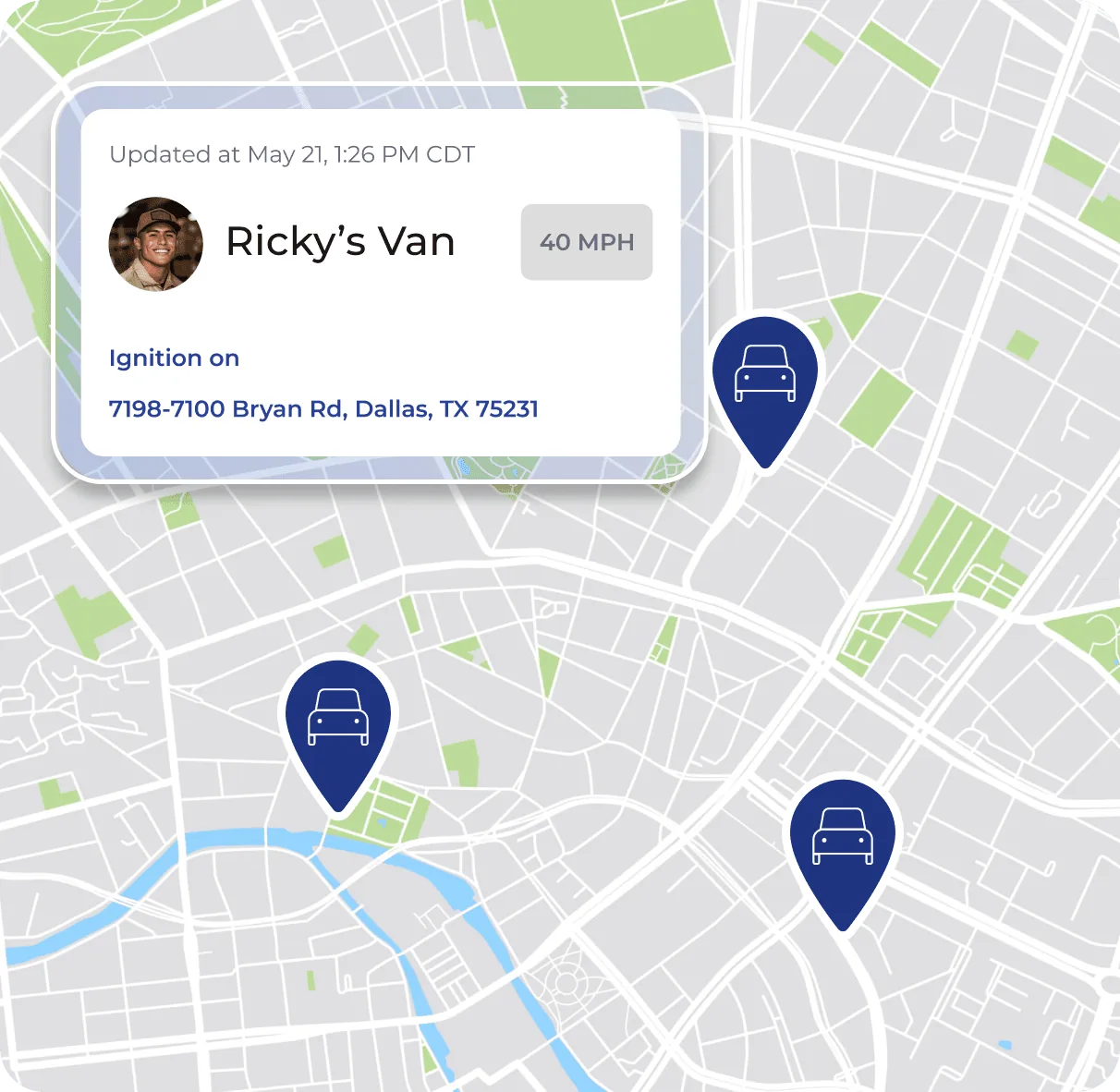 A live map showing service vans and their locations
