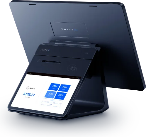 Shift4 Dine workstation with a customer-facing display